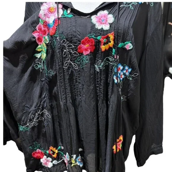 Johnny Was Multicolored Embroidered Tunic Black Size 2X - Picture 4 of 14